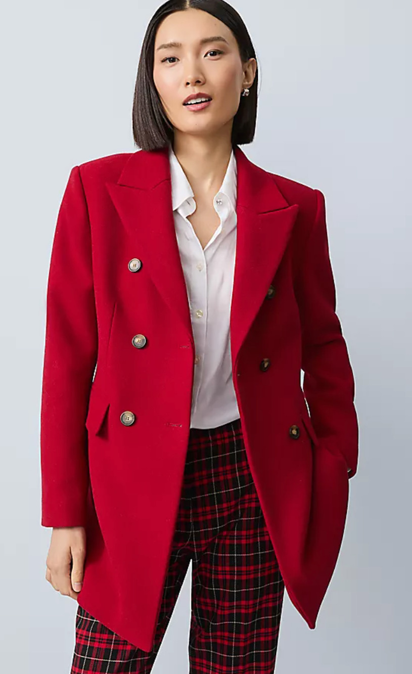 NEW ANN TAYLOR JEWEL RED FITTED DOUBLE BREASTED COAT SZ 2